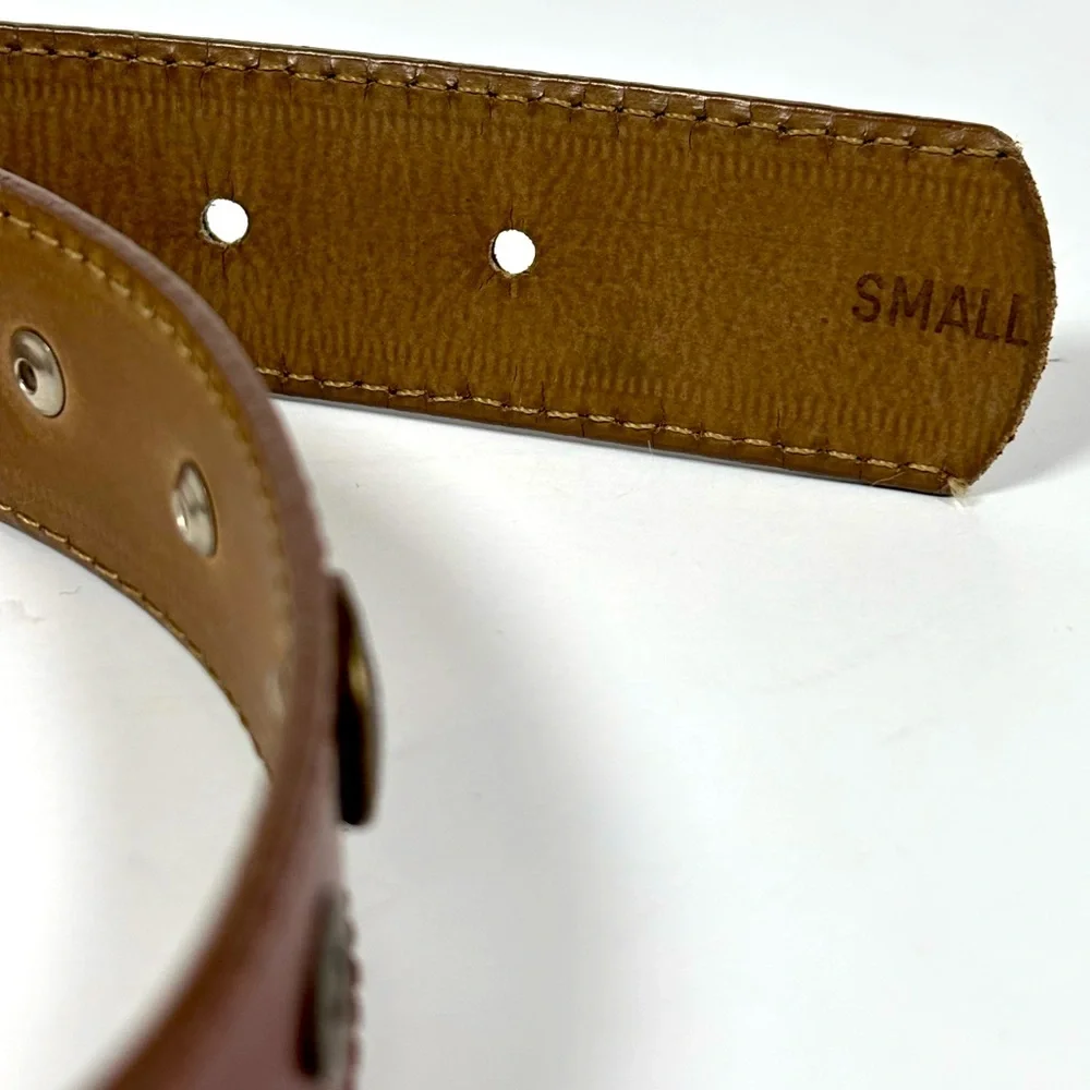 DKNY Leather Riveted Logo Belt Brown Brass‎ Vintage Size Small